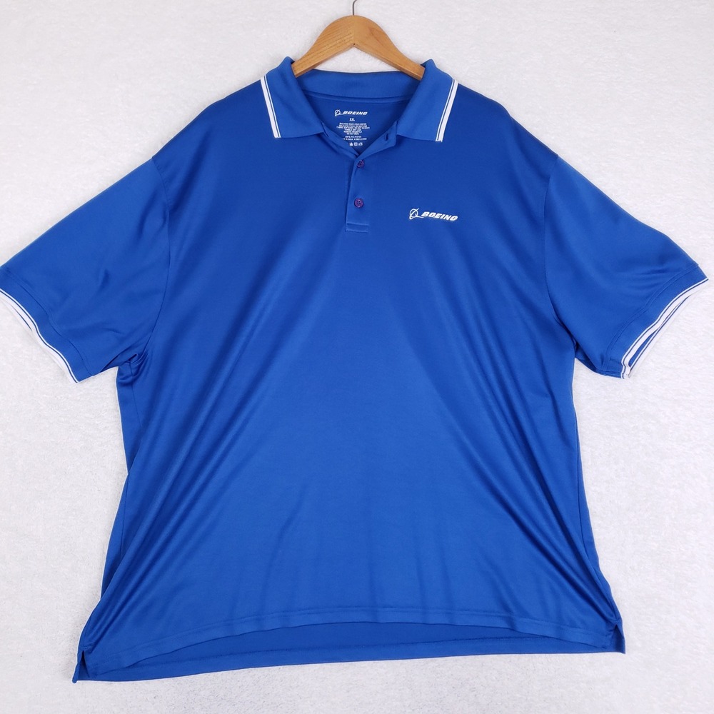 Boeing Polo Shirt Mens XXL Blue Short Sleeve Logo Performance Golf Tech Tee